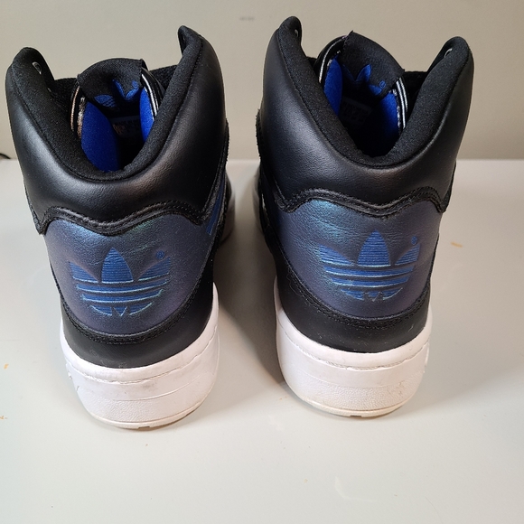 adidas Shoes | Adidas High Top Black With Blue Metallic | Poshmark